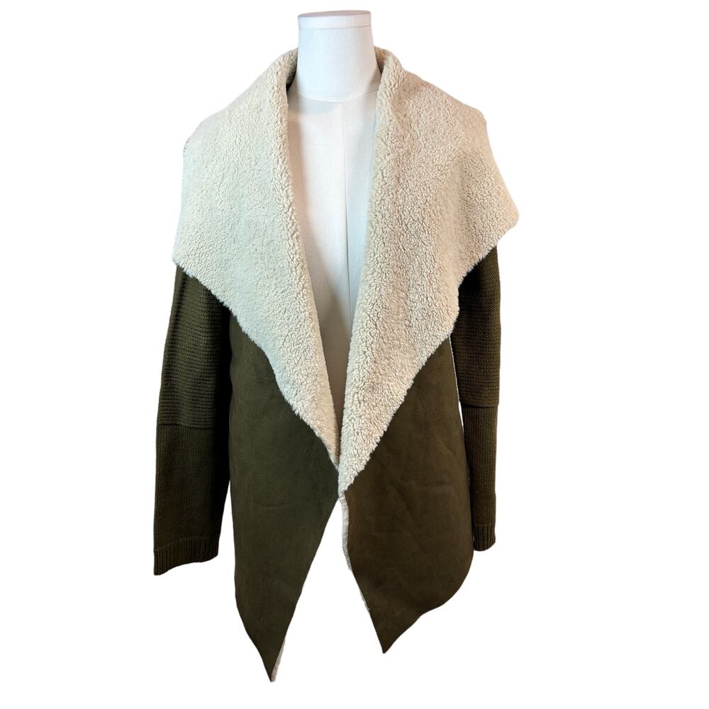 Cozy Sherpa & Faux Suede Open Front Jacket - Size M